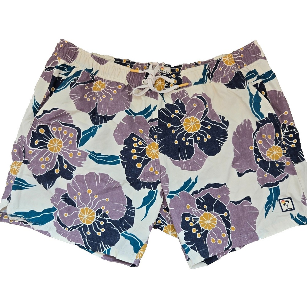 MARINE LAYER Hibiscus Board Shorts Mens XL 5" Swim Trunks Pockets Mesh Tropical